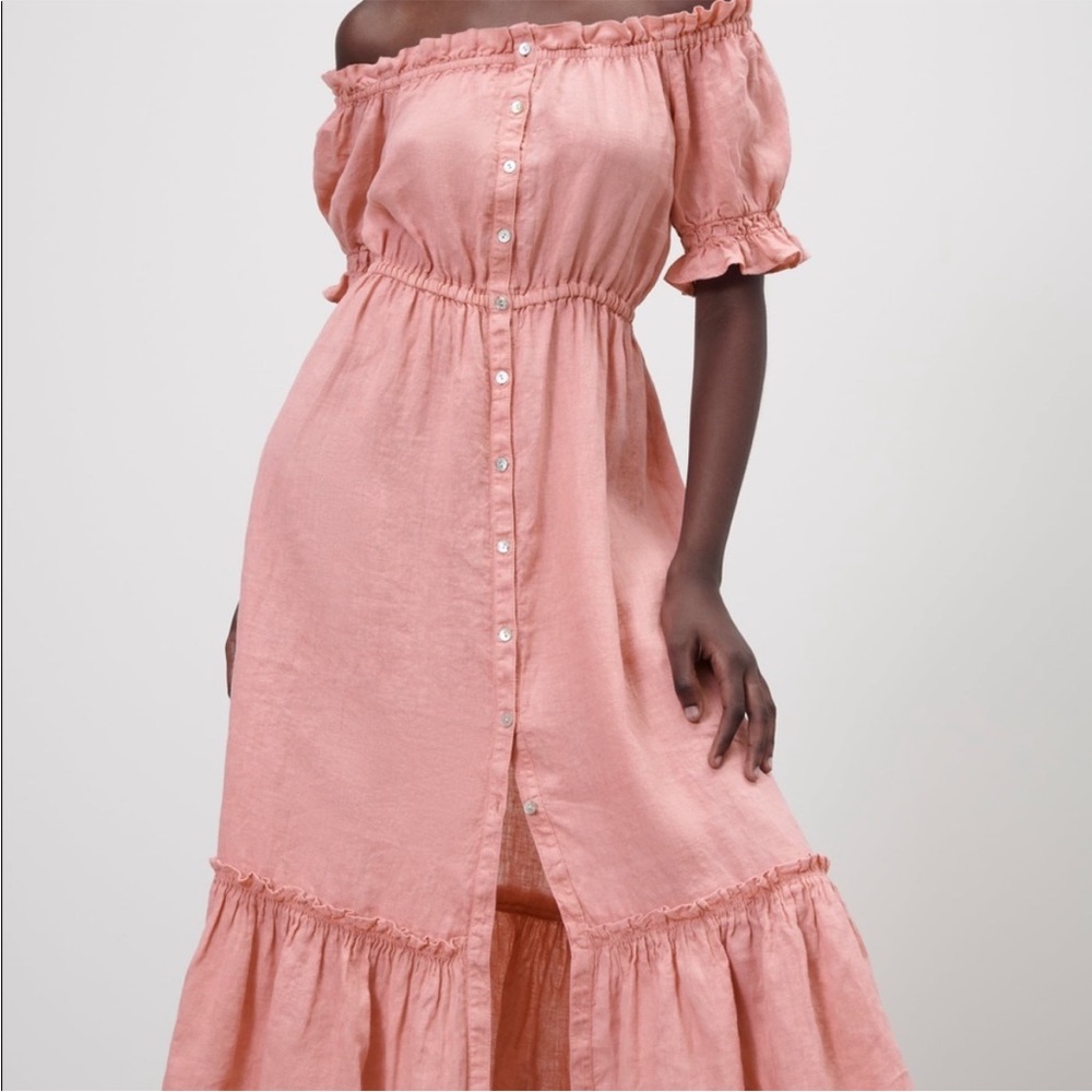 Zara Ruffled Linen Dress | pale pink | M | NWT